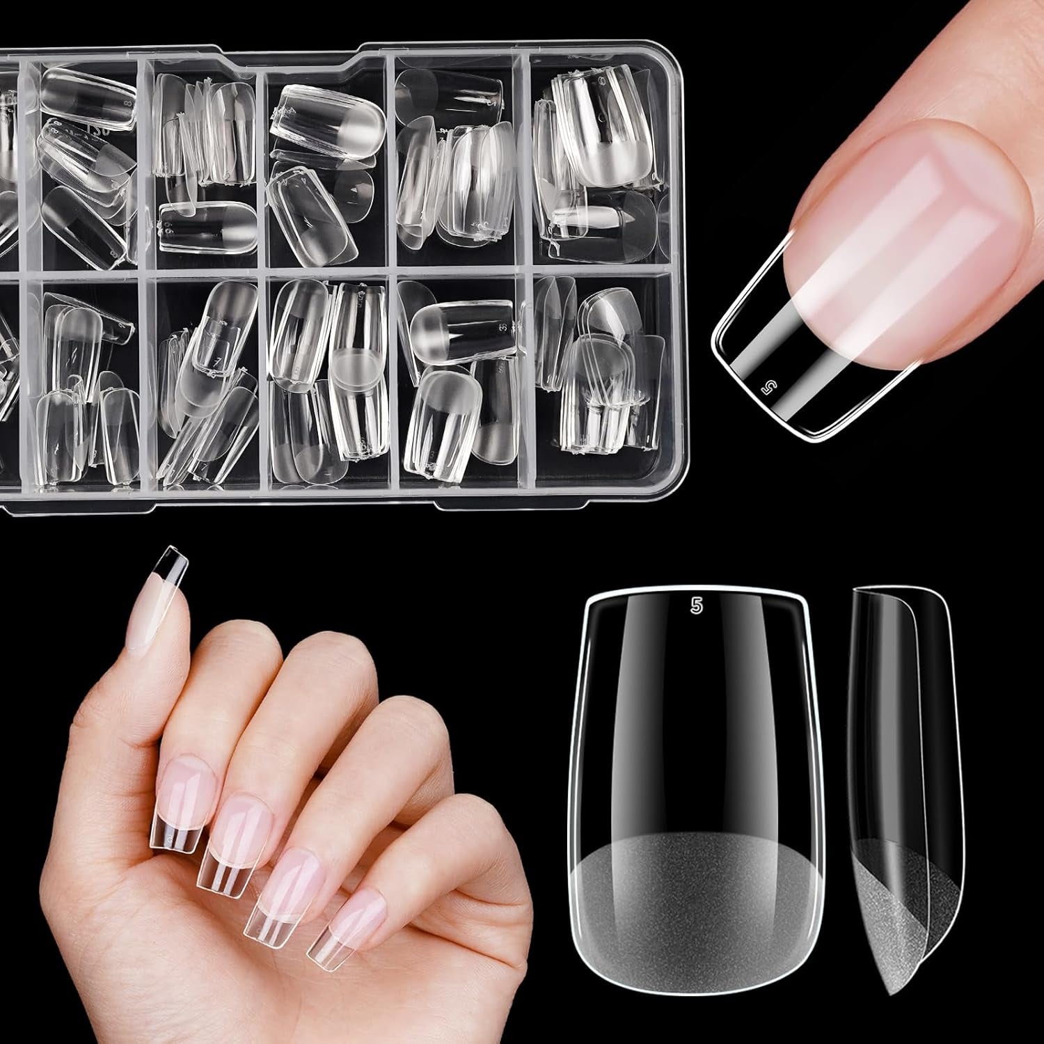 Korta lösnaglar Ballerina 120st lim på 12 storlekar Korta konstgjorda naglar Soft Gel Heltäckande Nageltips för korta gelnaglar S