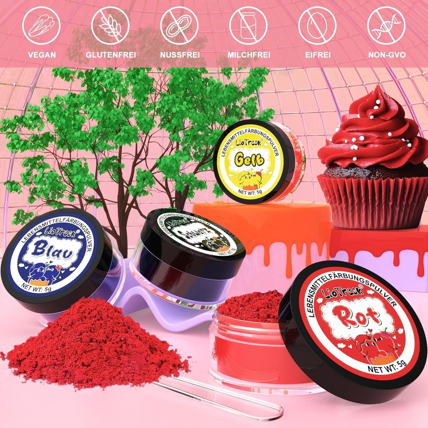 Powder Food Coloring Set - 4x5g koncentrerad matfärg för fondant, smörkräm, livlig matfärg för bakning, dekoration av tårt, färgning av påskägg, macarons, Alla helgedagar