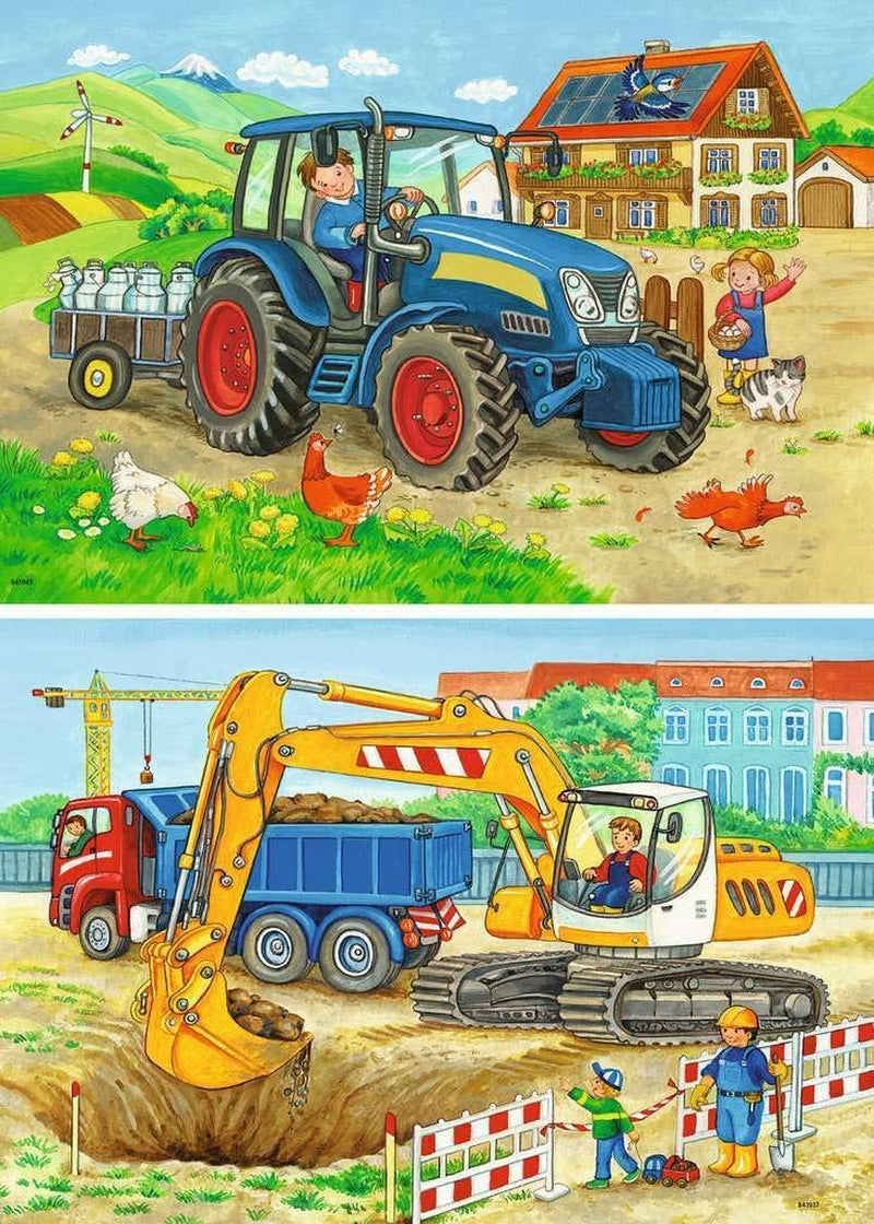 Ravensburger Pussel för barn - 07616 Byggplats och gård - Pussel för barn från 3 år, med 2X12 bitar Puzzle Naty Shop