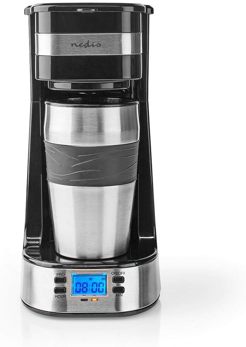NEDIS Espressor - Filtrerat kaffe - 0,4 l - 1 kopp - Timer - Svart / Silver