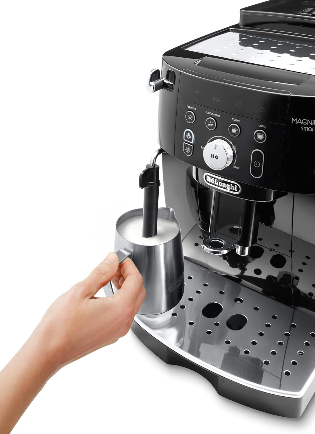 De'Longhi Magnifica S Smart ECAM 230.13.B Helautomatisk espressomaskin med mjölkskummare för cappuccino, espresso, kaffe och långkaffe, direktvalsknappar och vridreglage, 2-koppsfunktion, svart