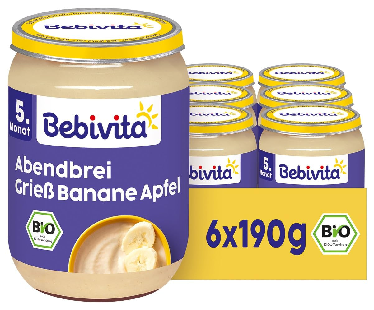 Semola-banan-äpple kvällsgröt, 190g förpackning om 6 (6x190g)
