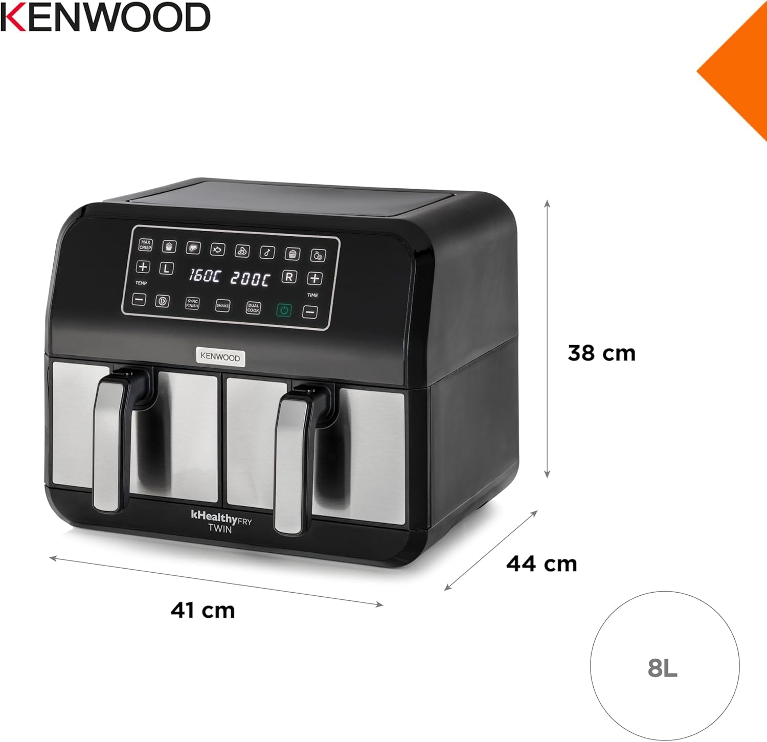 Kenwood Khealthy Twin Airfryer, 8L (2X4L), dubbelkammare, 8 program, Dual Cook & Sync Finish-funktion, pekskärm Vitvaror Naty Shop
