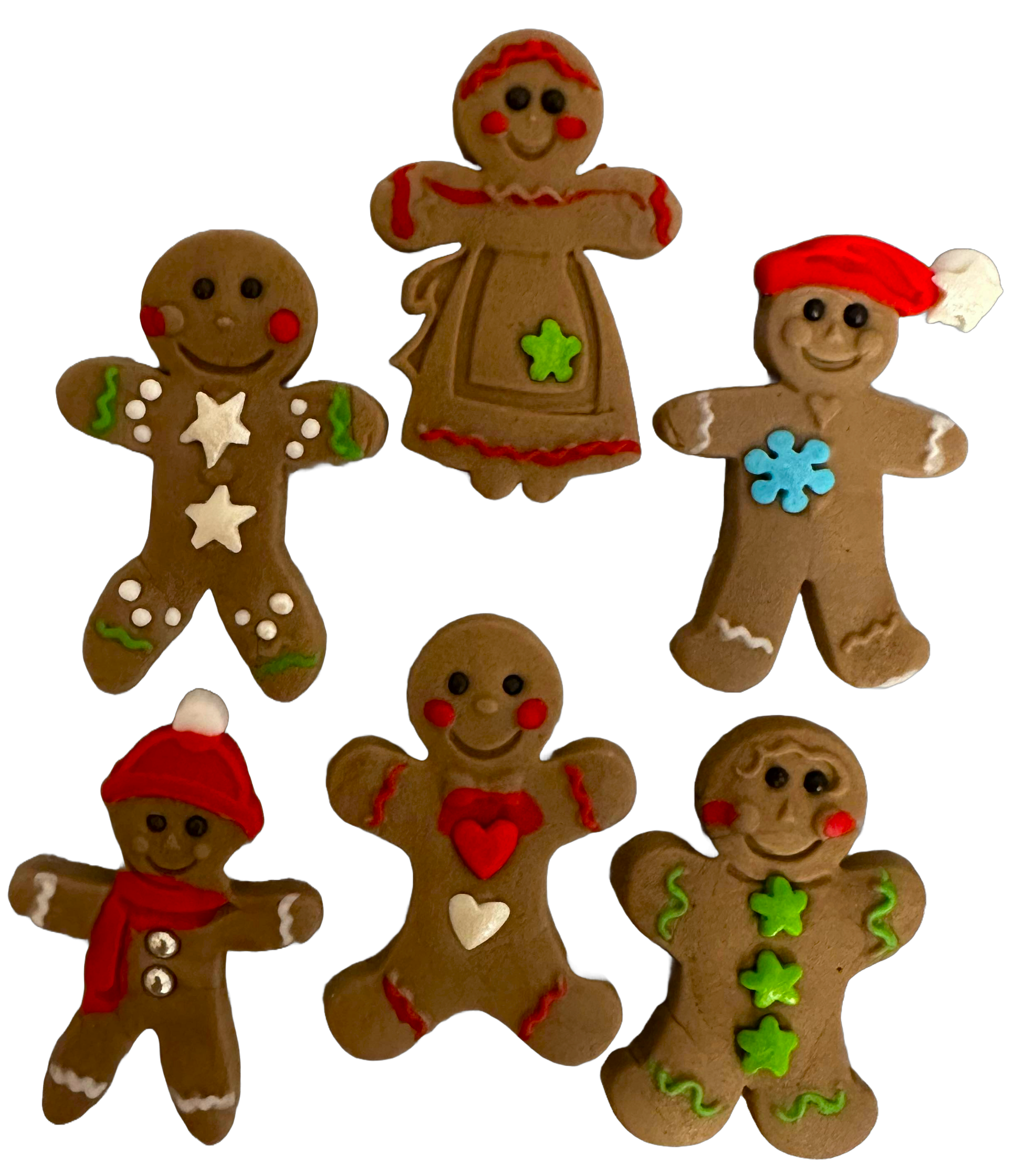 Set med 6 ätliga sockerdekorationer, Pepparkakor - Julsockerpastedekorationer Nati Shop