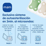 MAM naturgummi napp, 2-6 månader, med symmetrisk napp, platt och flexibel, med självsteriliserande låda, neutral matt, 2 st.
