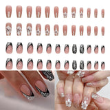Konstgjorda naglar Naturligt Glitter Kort Press På Akryl Självhäftande Glitternaglar För Kvinnor Flickor Nail Art Accessoarer 48st