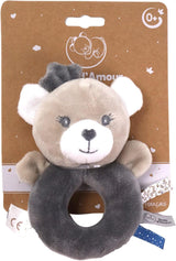 - Plyschleksak med skallra - Björn - 012290 - Grå - Fleece - Födelse - Mjukdjur - Baby - Lugnande - Mjuk - Tvättbar - 13 cm x 10 cm - Från 0 månader Baby Toys Naty Shop