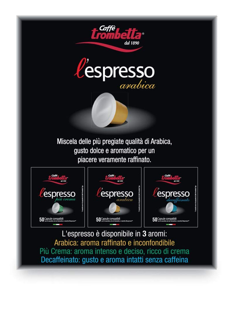 Caffè TROMBETTA L 'Espresso, Italien Kaffee Nespresso kompatibel Kapseln. Aus 100% Arabica mit einem vollmundigen und körperreichen - 50 Kapseln, 50 Stück (1er Pack)