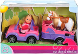 Simba 105737460 - Evi Love Evi hästsläp med rosa jeep, lila häst och ponnyhänge, dress up docka, 12 cm, ålder 3+ dockor Naty Shop Standardtitel