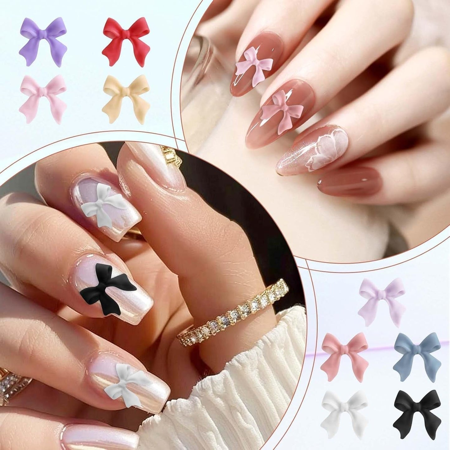100 Stück 3D Nageldekorationsset Schleifen Nagelanhänger Nagelkunst Dekorationen Schleife Für Acrylnägel, Süße Kawaii-Schleifenanhänger, Hübsche Nagel-Schleifenanhänger-Dekoration