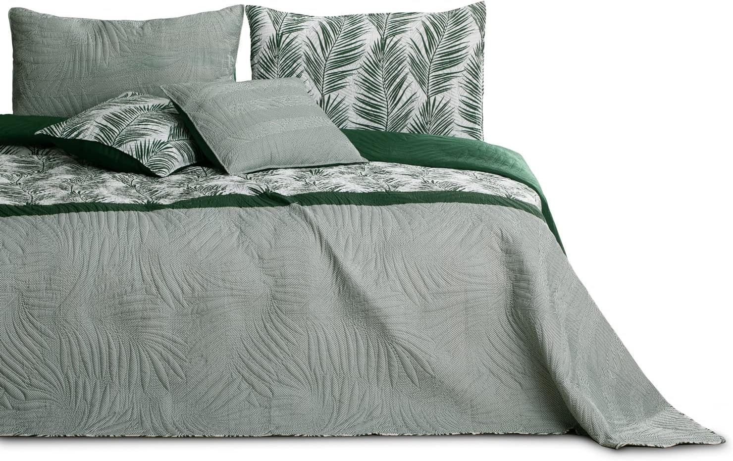 Ameliahome Överkast Överkast 170X210 Cm Dubbelsidigt Lättskött Överkast Växtmönster Grön Vit Tropical Bonaire Sängar och filtar Besuche den AmeliaHome-Store Tropical Bonaire Grön Vit 170 X 210