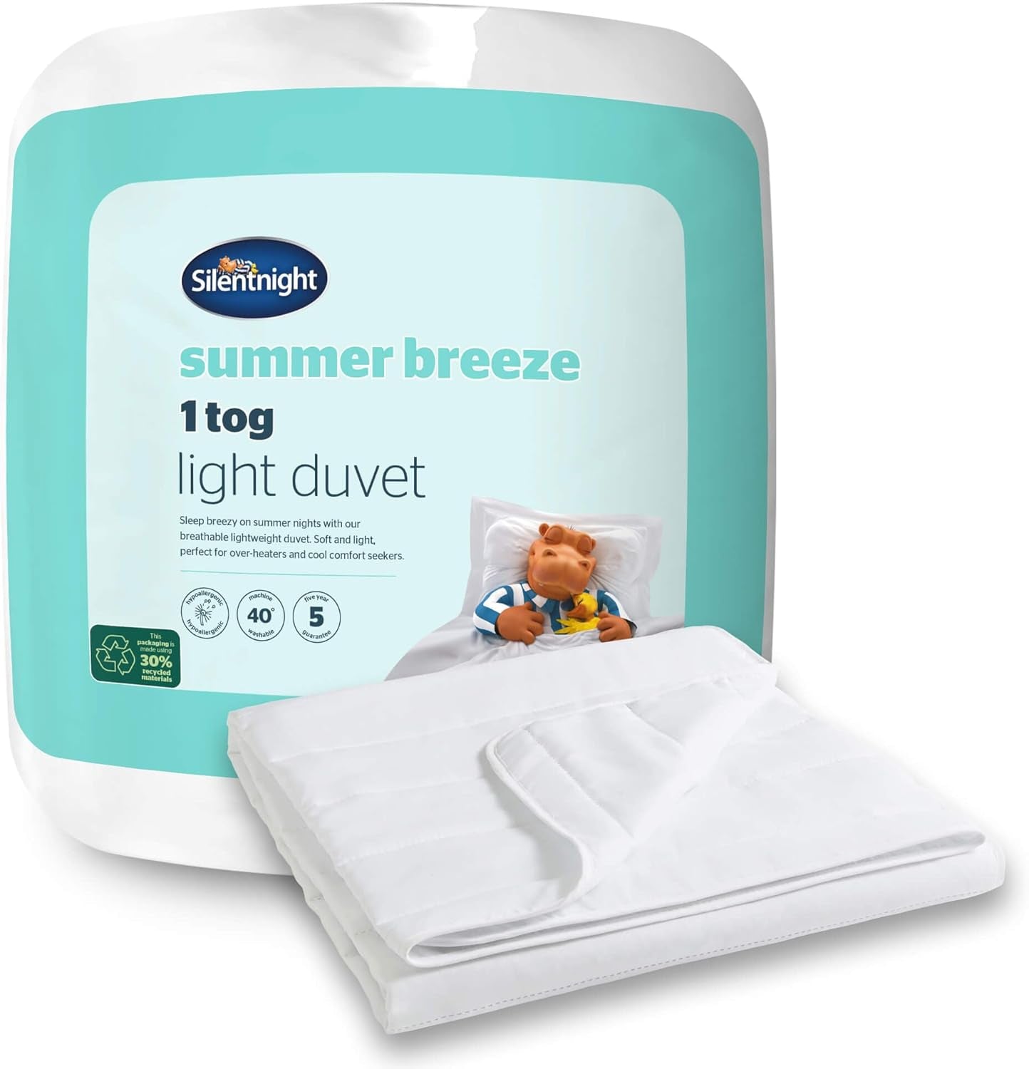 Silentnight Summer Breeze Täcken för enkelsäng, 2,5 Tog, Lätt sommar Täcken, Idealisk för varma nätter och varma sovrum, Allergivänlig och maskintvättbar, Enkelsäng, 200 X 135 Cm Naty Shop Täcken och täcken 1 Tog, Standard vit enkelsäng