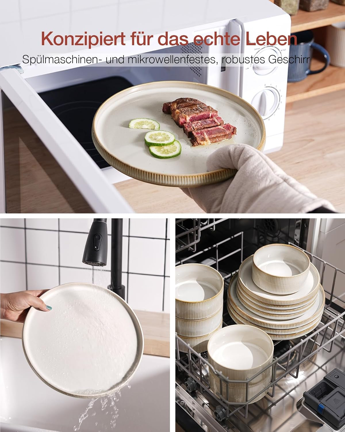Star 18-delat servisset, 6-personers servisset, porslin, reptåligt, mikrovågs- ​​och diskmaskinssäkert, cappuccinovit