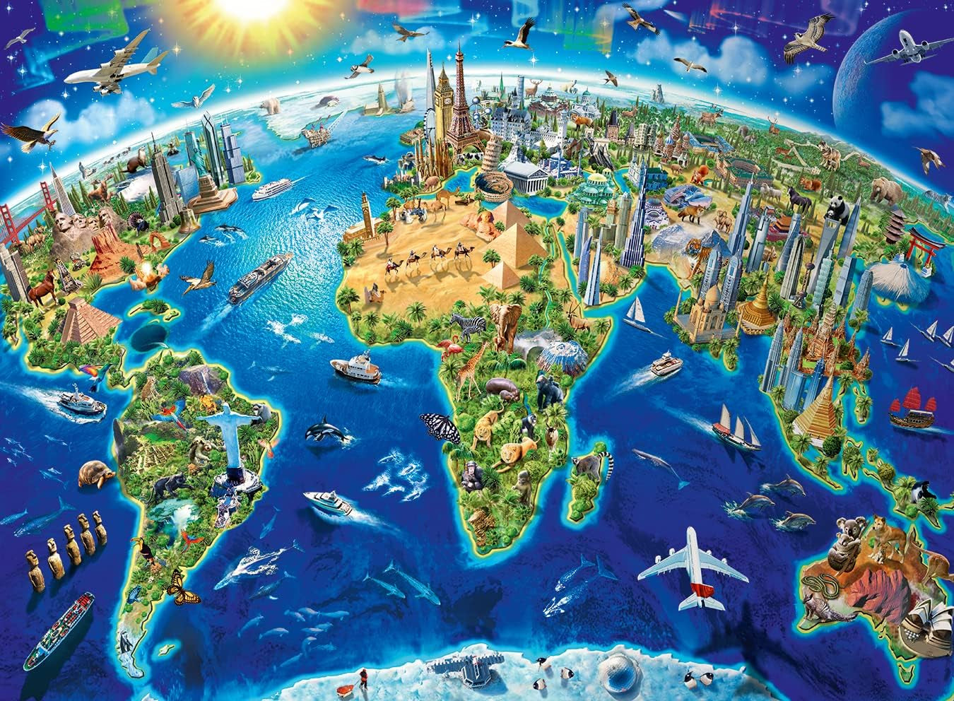 Ravensburger barnpussel - 12722 Stor, vid värld - Världskartpussel för barn från 8 år och uppåt, med 200 bitar i XXL-format Puzzle Naty Shop