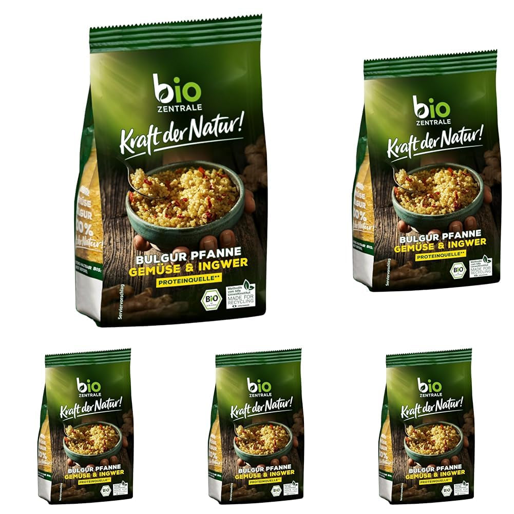 Biozentrale Bulgur i bricka med grönsaker och ingefära | 200 g perfekt för en snabb hämtmat | källa till veganskt protein | lätt att förbereda