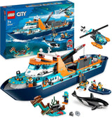 LEGO City Arctic Research Ship, stor flytande leksaksbåt med helikopter, uppblåsbar båt, Rov-ubåt, vikingavrak, 7 minifigurer och späckhuggare, present för 7+ barn 60368 Byggset Besuche den LEGO-Store Single
