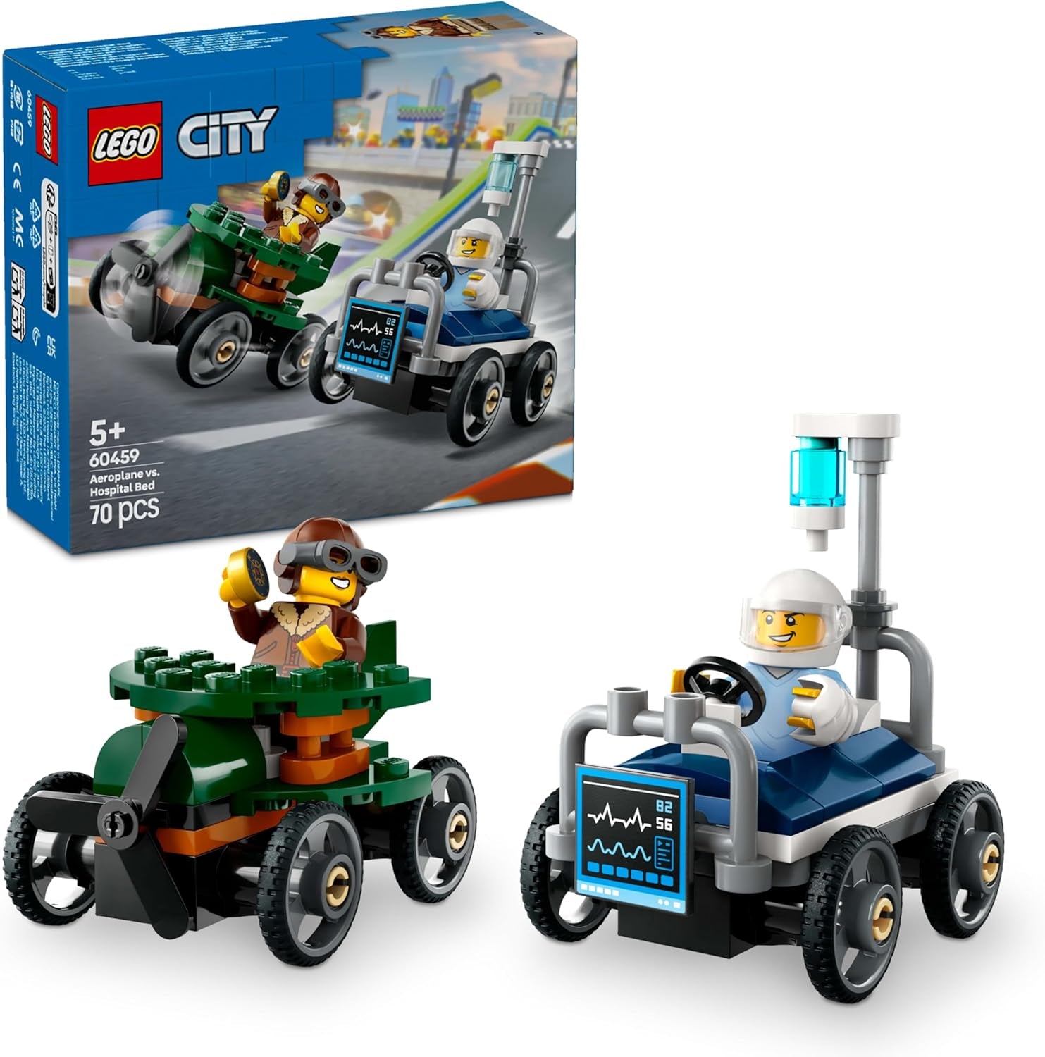 LEGO City Airplane vs. Sjukhussäng Race Car Set - Tvållåda leksak för pojkar och flickor från 5 år - Byggset med 2 minifigurer - Födelsedags- och semesterpresent 60459 Byggset Besuche den LEGO-Store Standardtitel
