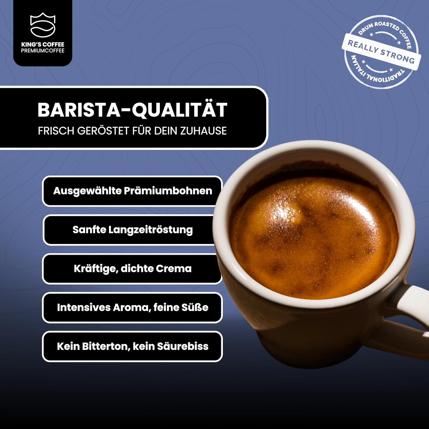 KING'S COFFEE - AMESTEC RS ESPRESSO - 1 kg starka och aromatiska kaffebönor - kaffe med låg syrahalt - kaffe med hela bönor - liten sats rostning från Italien - espressobönor för helautomatiska maskiner och portafiltermaskiner