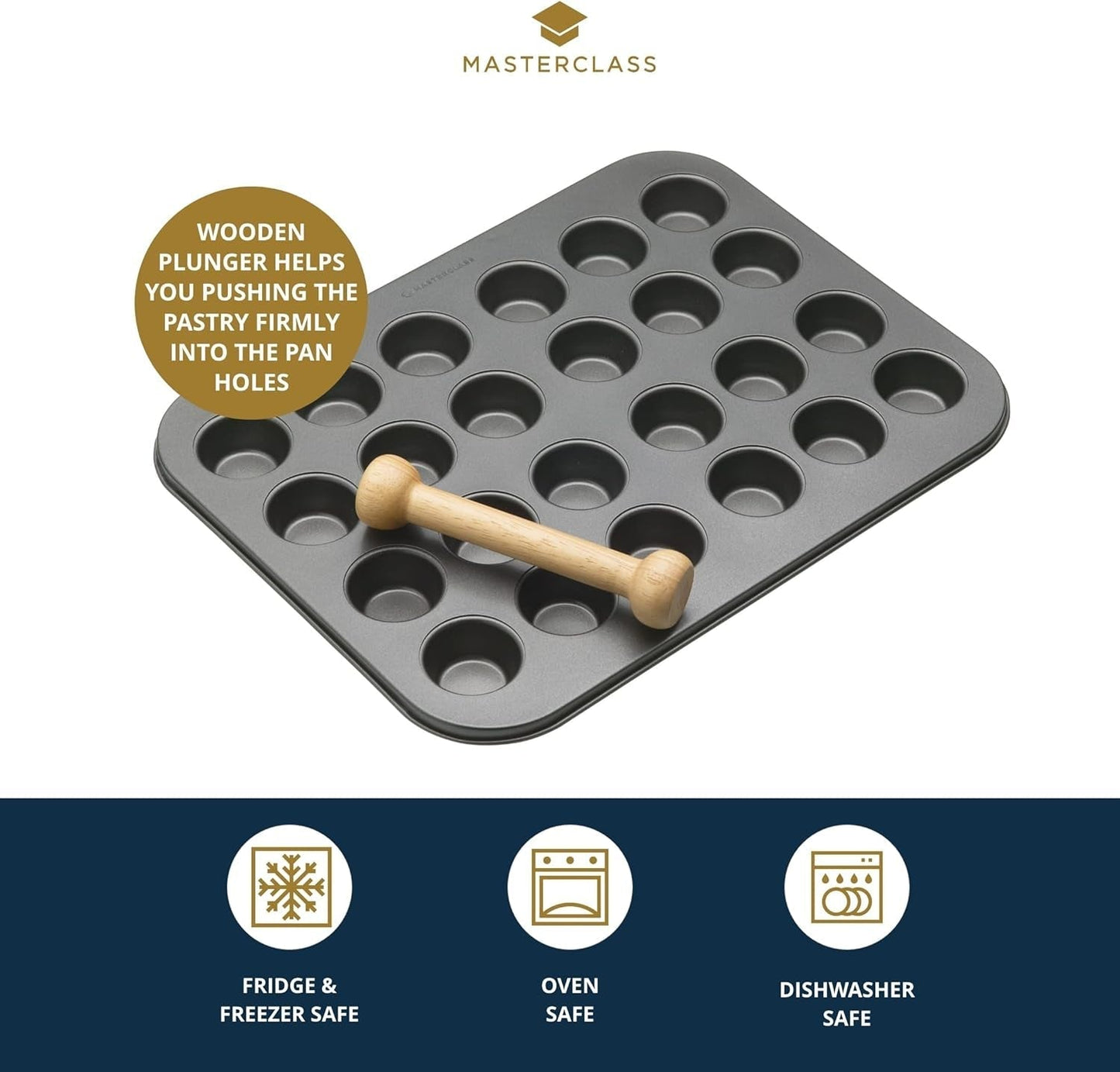 Masterclass Mini Tart Pan 24 Hål 1mm Tjockt Slitstarkt Kolstål 35x27cm Grå Naty Shop