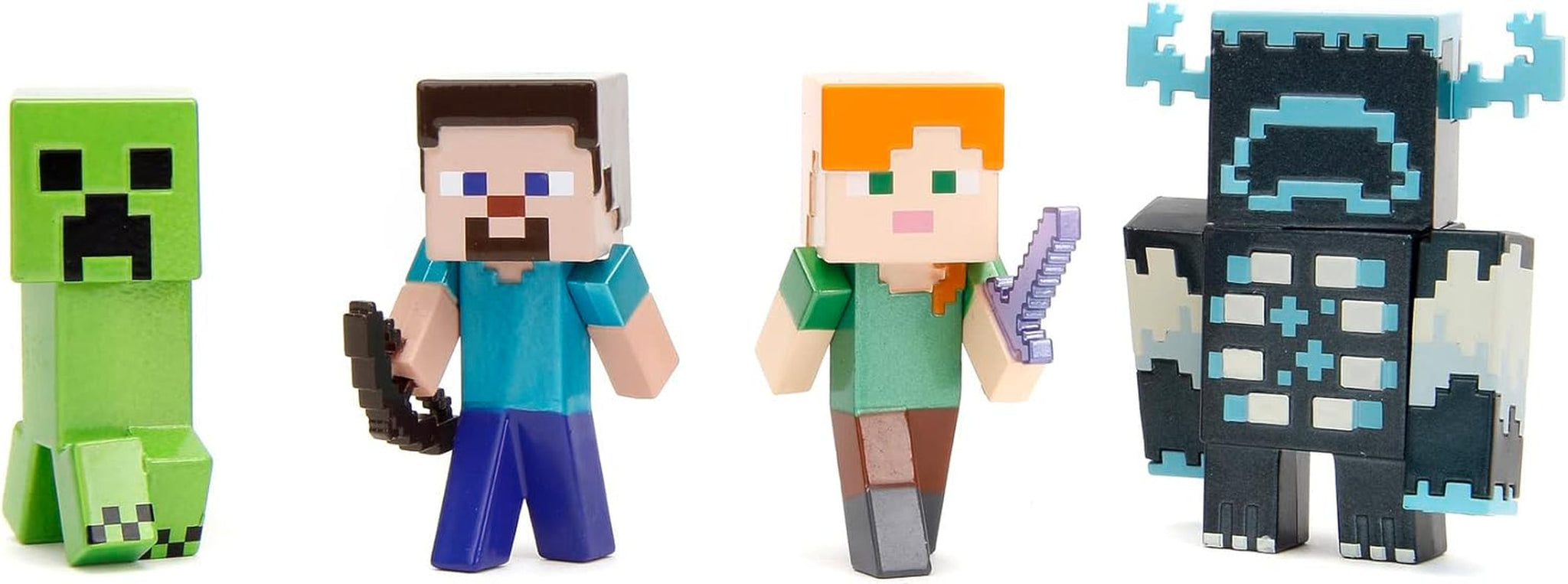 Jada Toys Minecraft Figur Set (4 delar) Tillverkad av metall - Minecraft Caves & Cliffs Samlarfigurer (Steve, Alex, Creeper och Warden) För spelare och samlare 8+ 6 cm vardera Actionfigurer Naty Shop