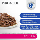 Perfect Fit Vuxen 1+ våtfoderval med lax, djuphavsfisk, nötkött och kyckling, 48 påsar, 12x85g (paket med 4) - Premium våtfoder för vuxna katter från 1 års ålder