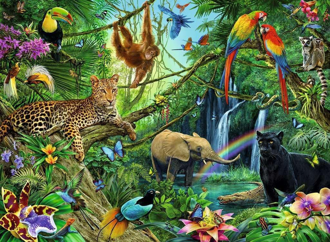 Ravensburger Pussel för barn - 12660 Djur i djungeln - Djurpussel för barn från 8 år, med 200 bitar i Xxl-format Puzzle Naty Shop