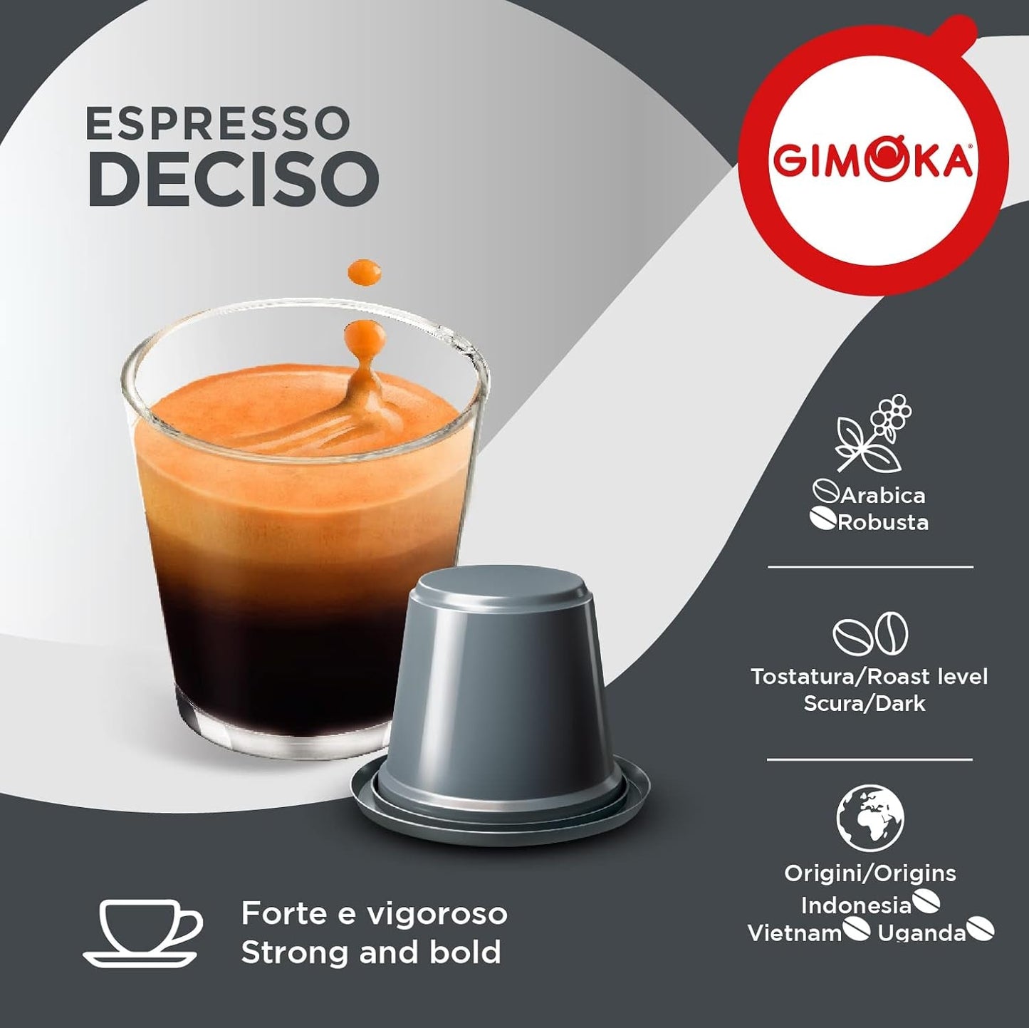 Gimoka Kaffeekapseln Espresso Deciso, Intensität 13/13-100 Kapsel - Kompatibel med Nespresso* Haushalts-Espressomaschinen - 100 Stück (10 x 10 Getränke) - Hergestellt i Italien
