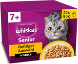 Whiskas 7+ våtfoder för katter Urval av fjäderfä i sås 24 x 85 g (2 förpackningar) - Högkvalitativt våtfoder från 7 år i 48 portionspåsar