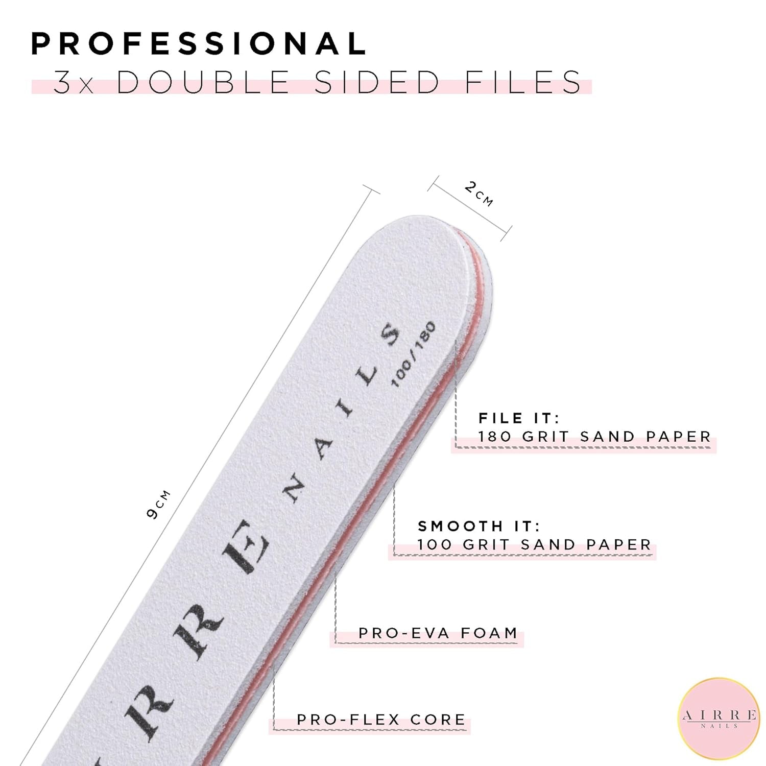 AIRRE 500 Professional Gel Nails & 3 Filer per Box - (10 storlekar) Franska Half Moon False Nails, Salong & Hembruk, Klippning, Filning & Formning, UV/LED Gel, Nagellack & Nail Art (Natural)