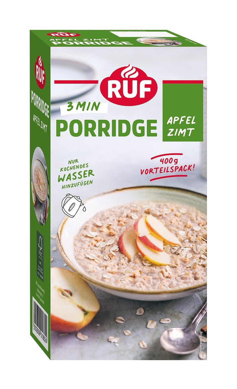 RUF kaneläppelhavregryn med hela havreflingor, delikat kanelsmak och torkade äppelbitar, mellanmål, bulkförpackning, 1 x 400 g