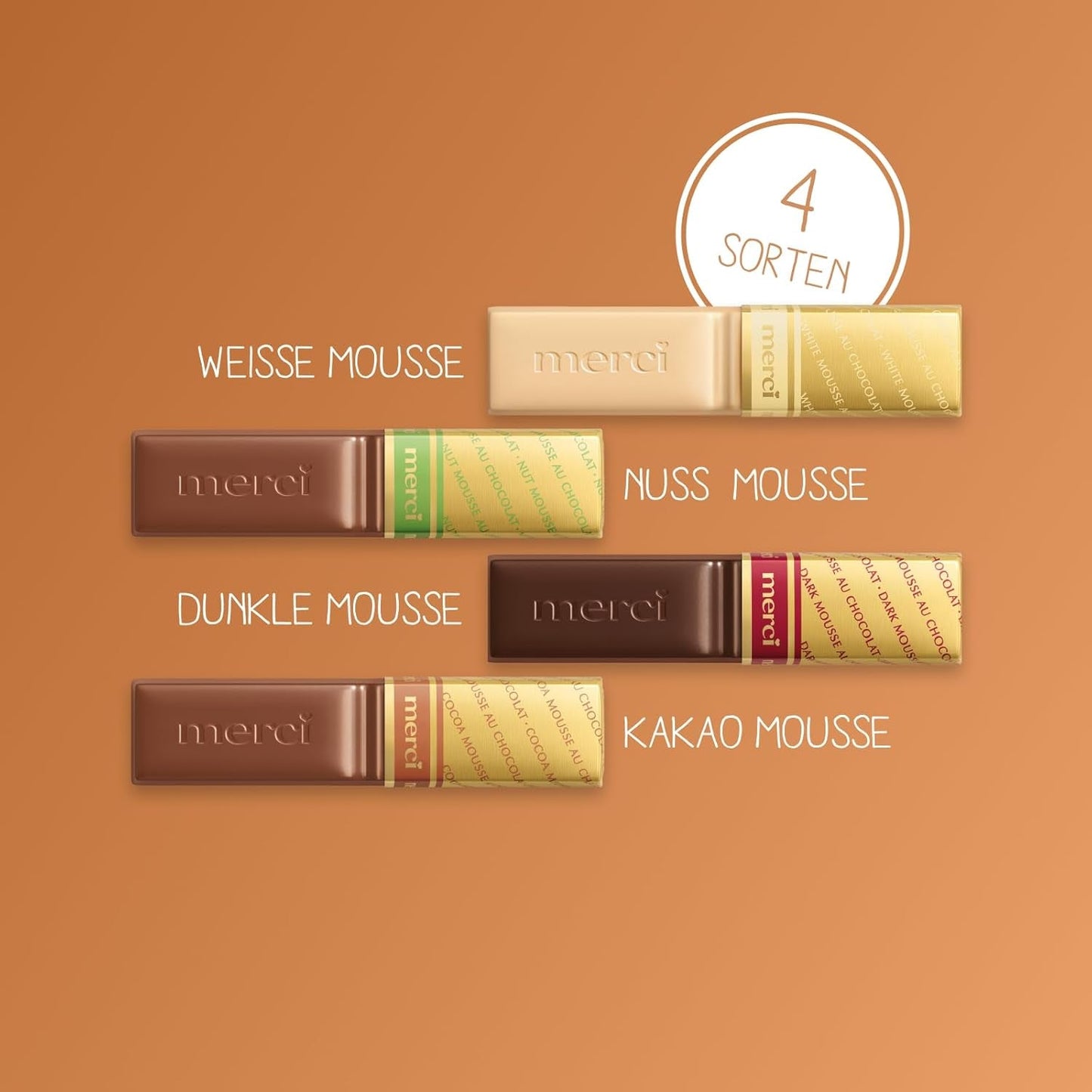 merci Finest Selection Mousse au Chocolat Variety – 1 x 210 g – Specialiteter Utsökt chokladmousse – Fyllda och ofyllda praliner