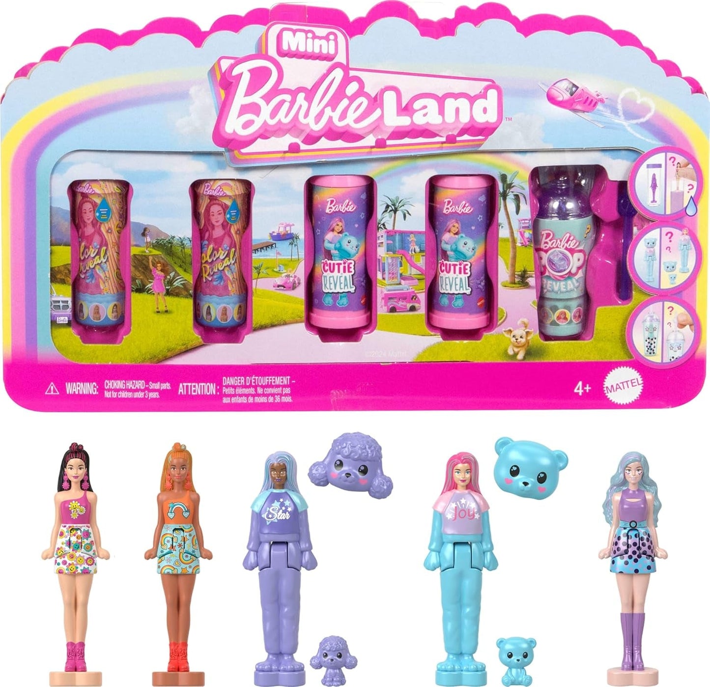Barbie Mini Barbieland Set med 5 Fashionistas dockor, ca. 3,8 cm höjda minidockor i läppstiftsärmar Surprise Collection Set (stilar kan variera), JBD26 Naty Shop Dolls 4-pack