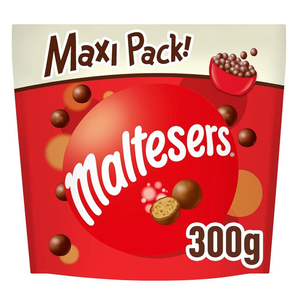 Malteser, chokladbollar med krispigt och lätt centrum, luftigt, chokladsnack, 1 förpackning (1 x 300g)
