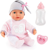 Bayer Design 93829AA My Piccolina interaktiv docka med funktion, Talande docka, Rör mun, 38 cm, Napp, Nappflaska, Rosa, Grå