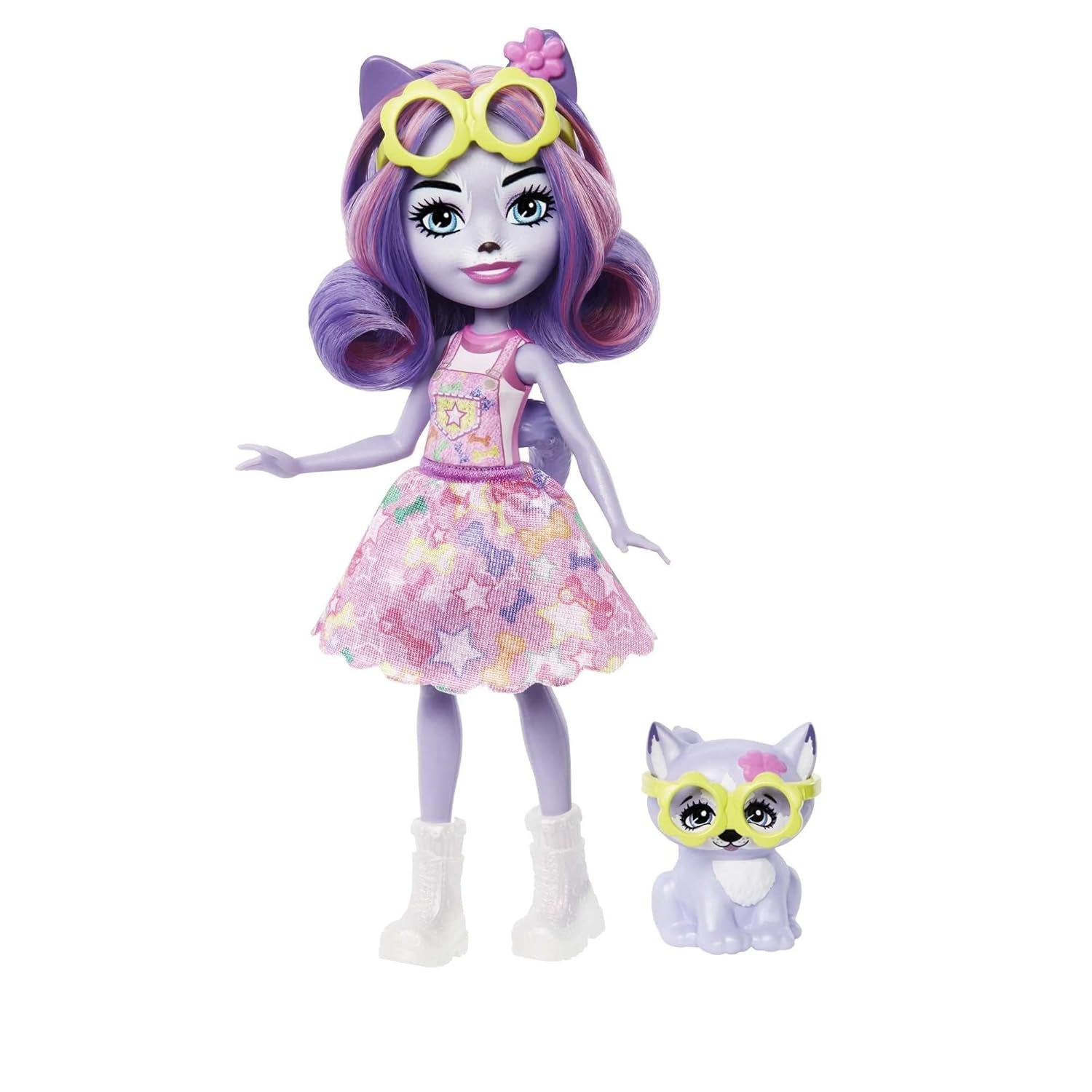 Enchantimals HHB90 - Hadley Husky Doll (Ca 15 cm) och slädhundsdjurfigur, liten docka med avtagbar kjol och tillbehör, bra present för barn från 4 år och uppåt