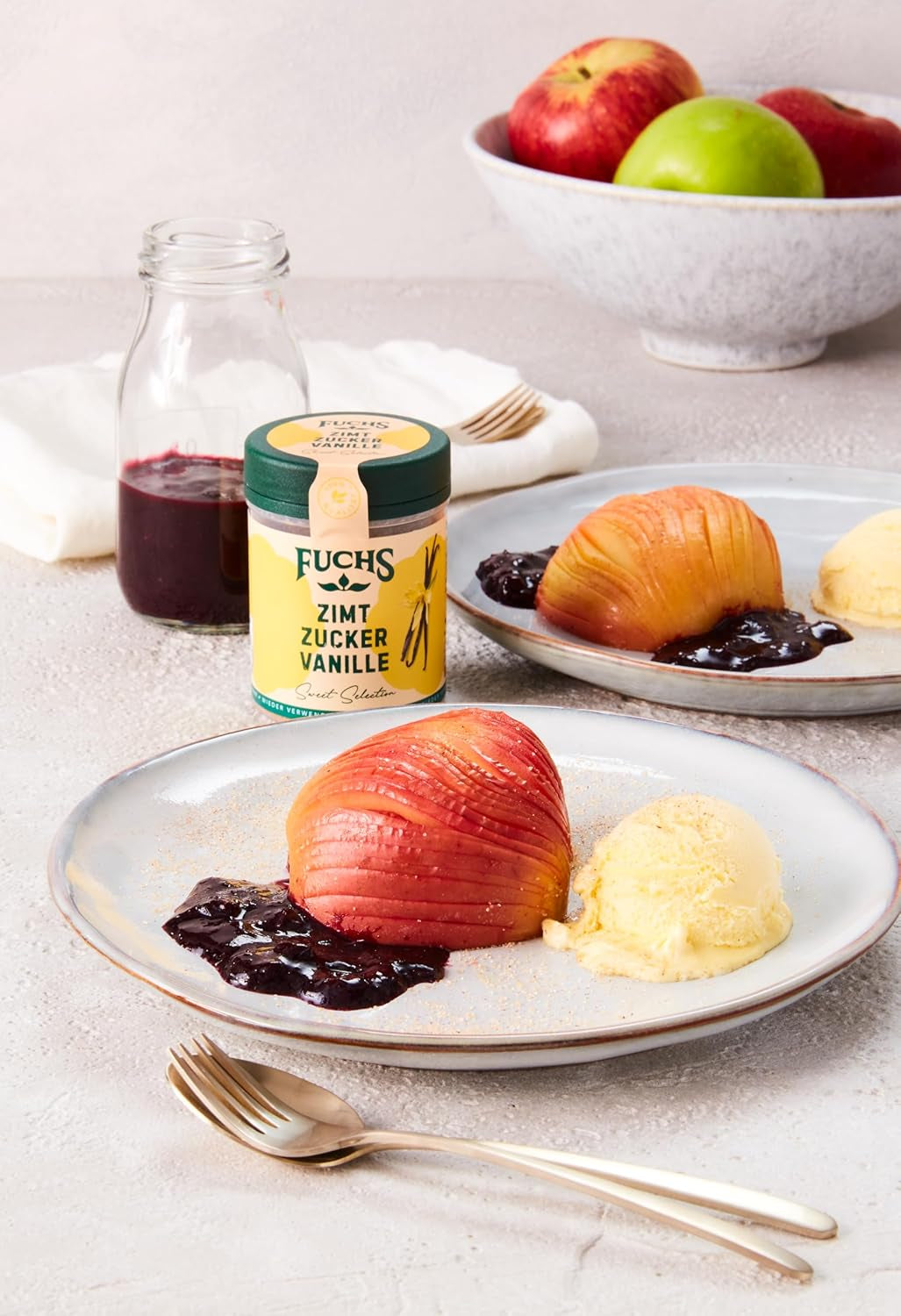Fuchs Gewürze - Zimt Zucker Vanille - Gewürz zum Versüßen von Wafeln, Milchgetränken eller Joghurt - aus natürliche Ingrediens - 100 g i wiederverwendbarer, recyclebarer Dos