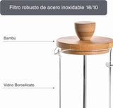 Fransk kaffebryggare, kaffepress, kaffebryggare med kolv, kaffekanna med fransk filter, 3 koppar, 0,35 l, stål och trä