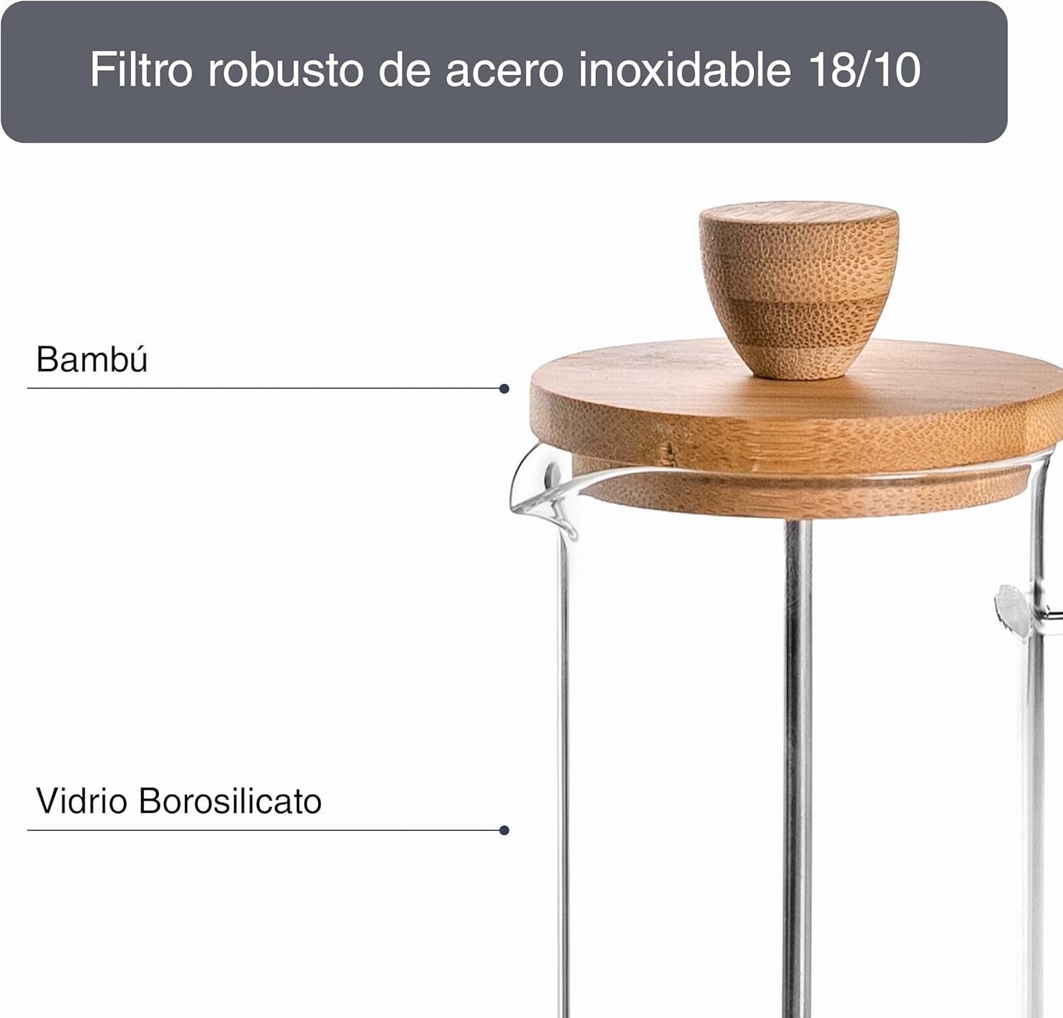 Fransk kaffebryggare, kaffepress, kaffebryggare med kolv, kaffekanna med fransk filter, 3 koppar, 0,35 l, stål och trä