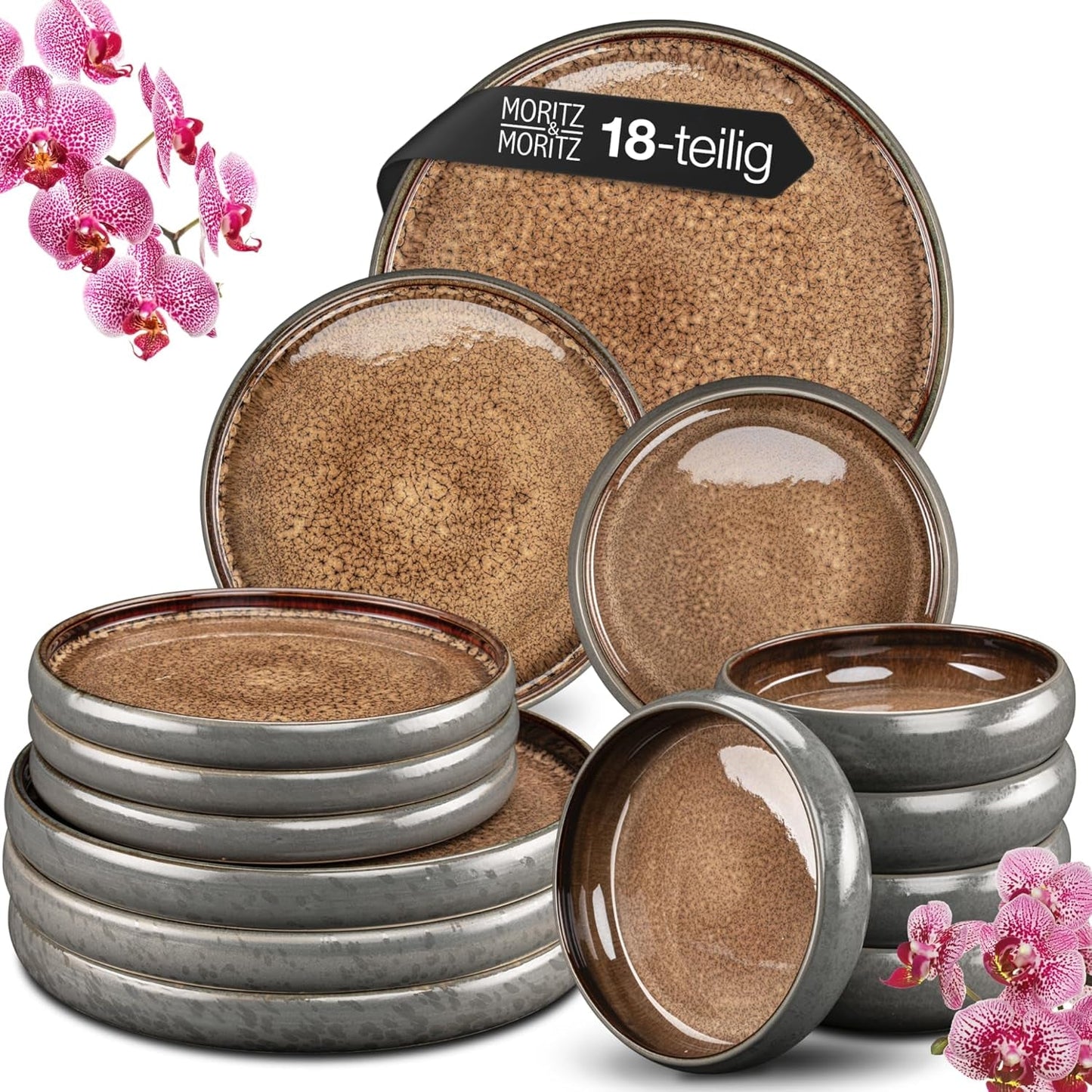 Moritz & Moritz SOLID 18-delat servisset i stengods för 6 - servisset för 6, bestående av 6 mattallrikar, 6 desserttallrikar och 6 mattallrikar