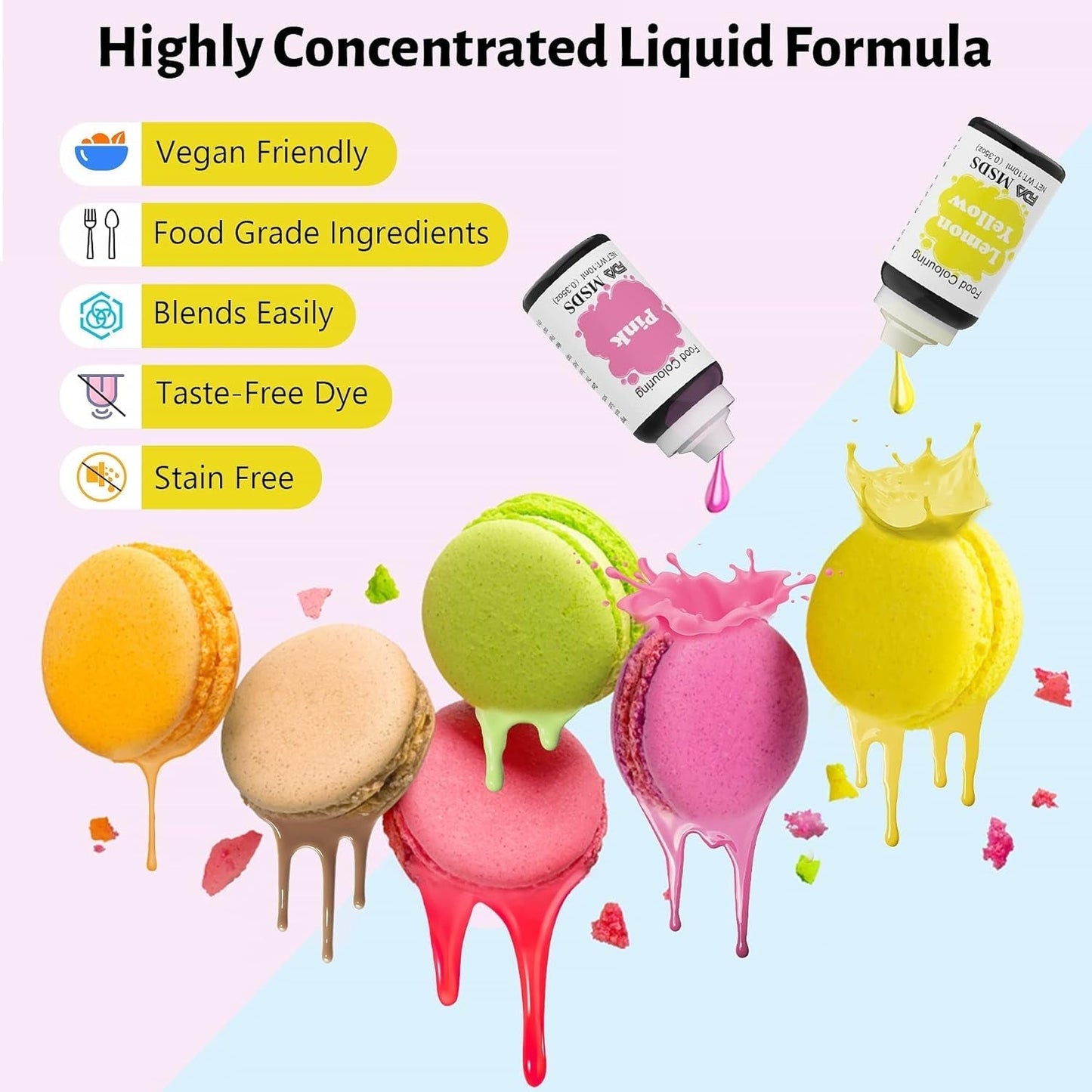 Matfärgning 9 x 10 ml, flytande matfärgning - Matfärgningsset för att dekorera kakor, macarons, munkar, fudge, glasyr, gör-det-själv-tvålar, glass, tvålfärg, spraypistolfärg