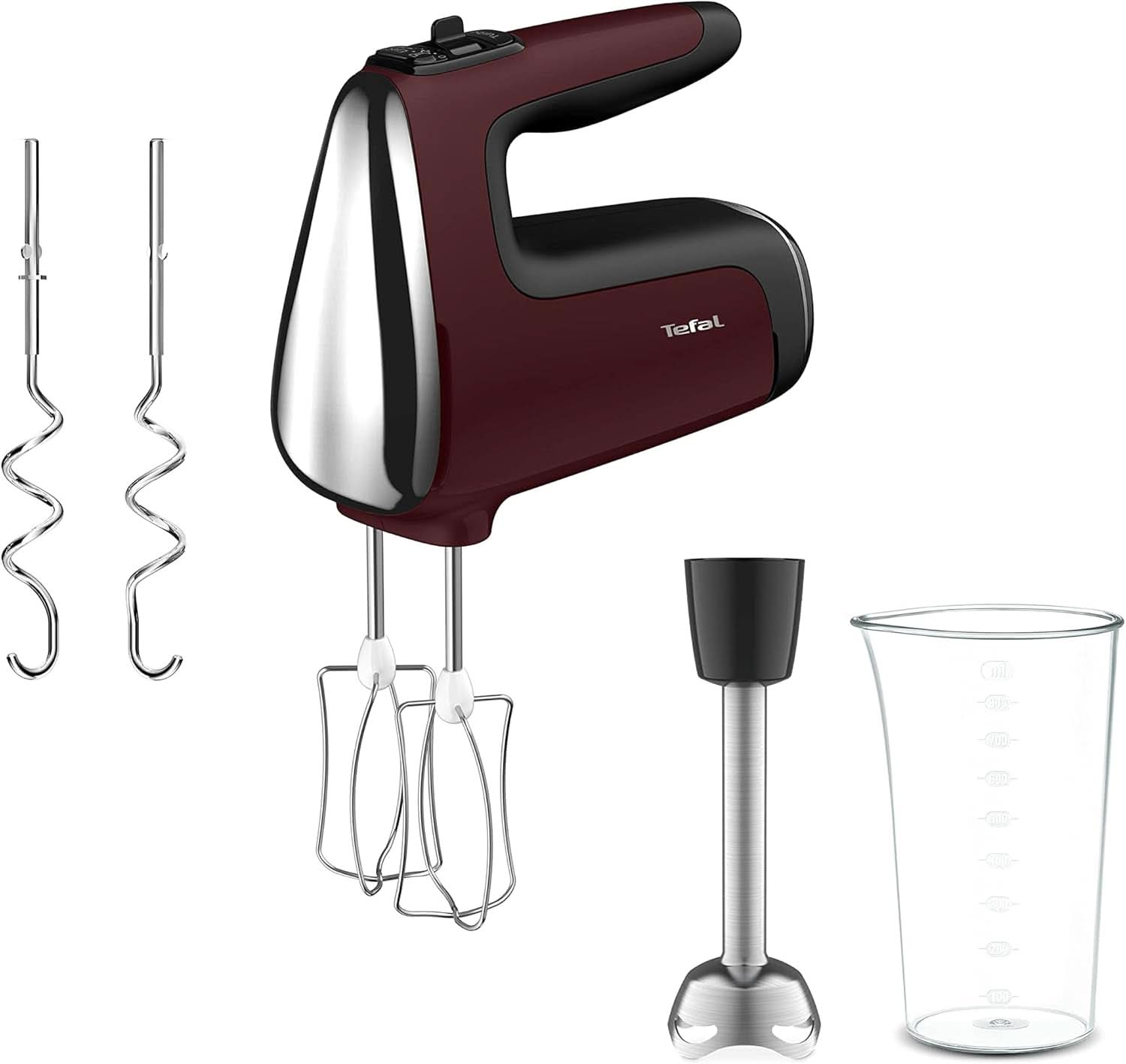 Tefal HT650E Power Mix Silence Handmixer | 600 Watt | Variabel hastighetsregulator | Turbo-Und Auswurf-Funktion | Extreme Leisure Engine | Inkl. 2 Rührbesen Und 2 Knethaken | Grau Bucatarie Naty Shop Bundle Mit 2 Schneebesen Und Knethaken