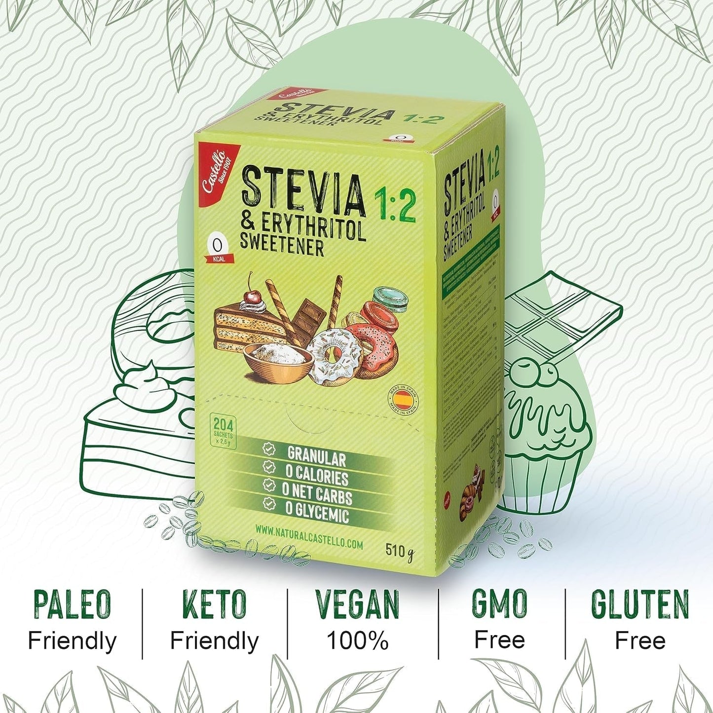 Stevia + Erythritol 1:2 Süßstoff | 204 Myth Bag 2,5 G | 100% Natürlicher Zuckerersatz - 0 Kalorien - 0 Glykämischer Index - Keto Und Paleo - 0 Kohlenhydrat - Kein GVO - Castello sedan 1907-510 G Sweeteners Naty Shop