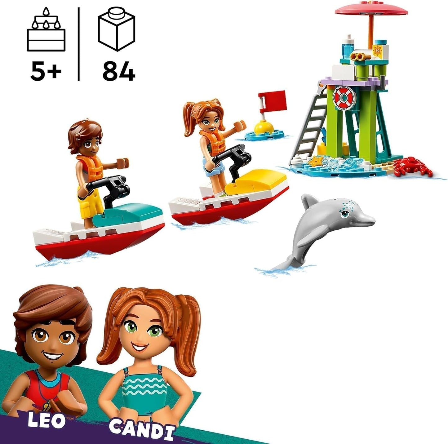 LEGO Friends livräddare observationstorn med vattenskotrar, barnleksak, presentidé för flickor och pojkar från 5 år med 2 figurer och en delfin, vattenskoterleksak 42623 Byggset Besuche den LEGO-Store
