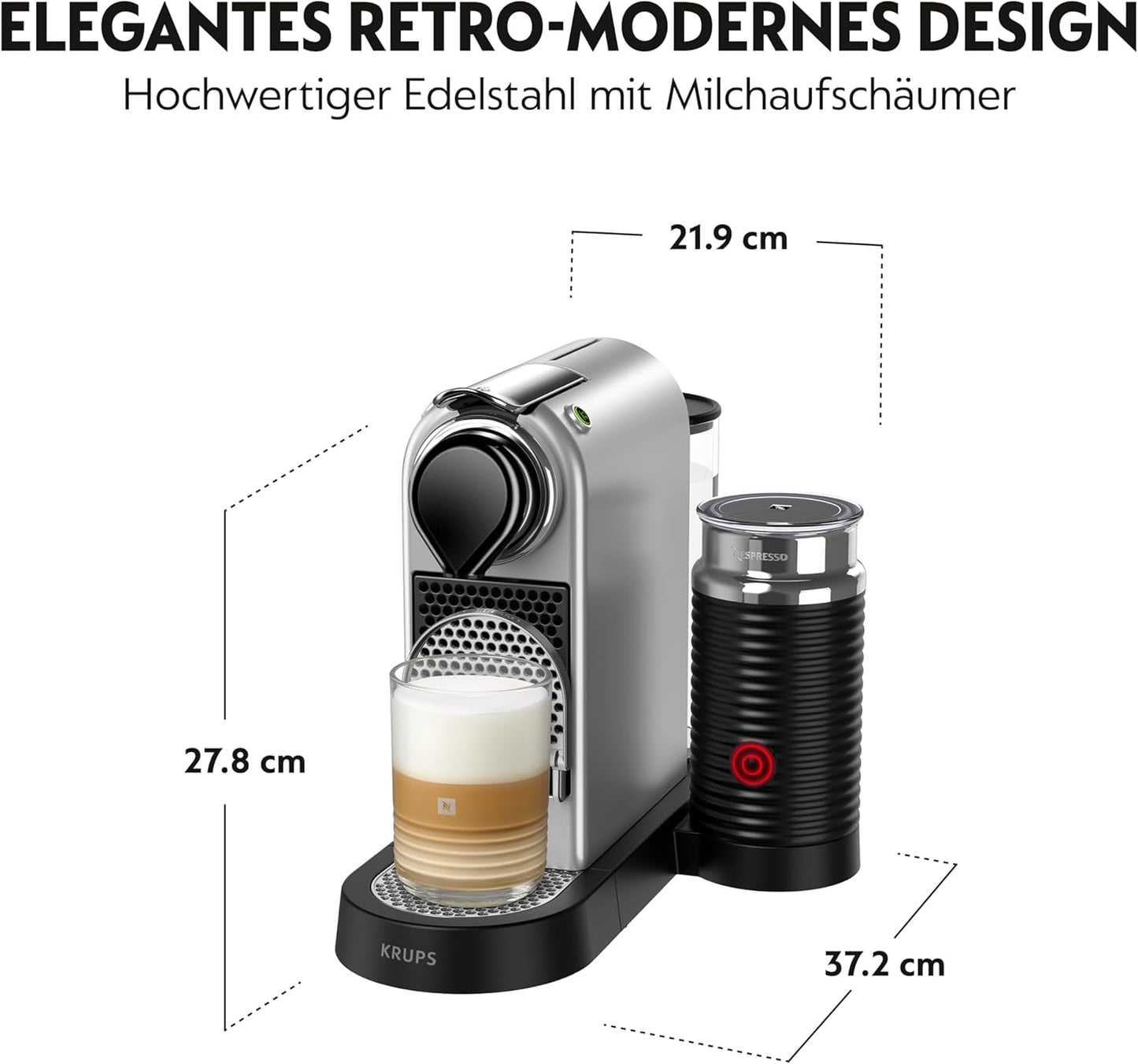 Espressomaskin med Nespresso kapslar XN761B Citiz&Milk | Automatiskt standbyläge | 1260 watt | Vattentankens kapacitet: 1 l | Pumptryck: 19 bar | Silver