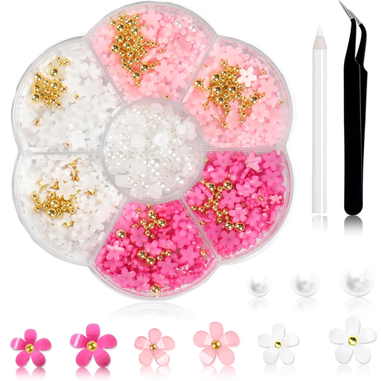 1 Karton Nail Art Charms, 3D Flowers Nagelkunst Charms, Acryl Blumen Nagel Strass Mit Ornamenten, Nagel Edelsteine, Nagel Zubehör Für Mädchen, Nagelkunst Dekoration, DIY Handwork Nail Design