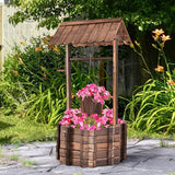 Träfontän 56x56x114cm med tak, Önskebrunn, Trädgårdsdekoration, Blomkrukor, Dekorativ fontän, Blomkrukor, Brun