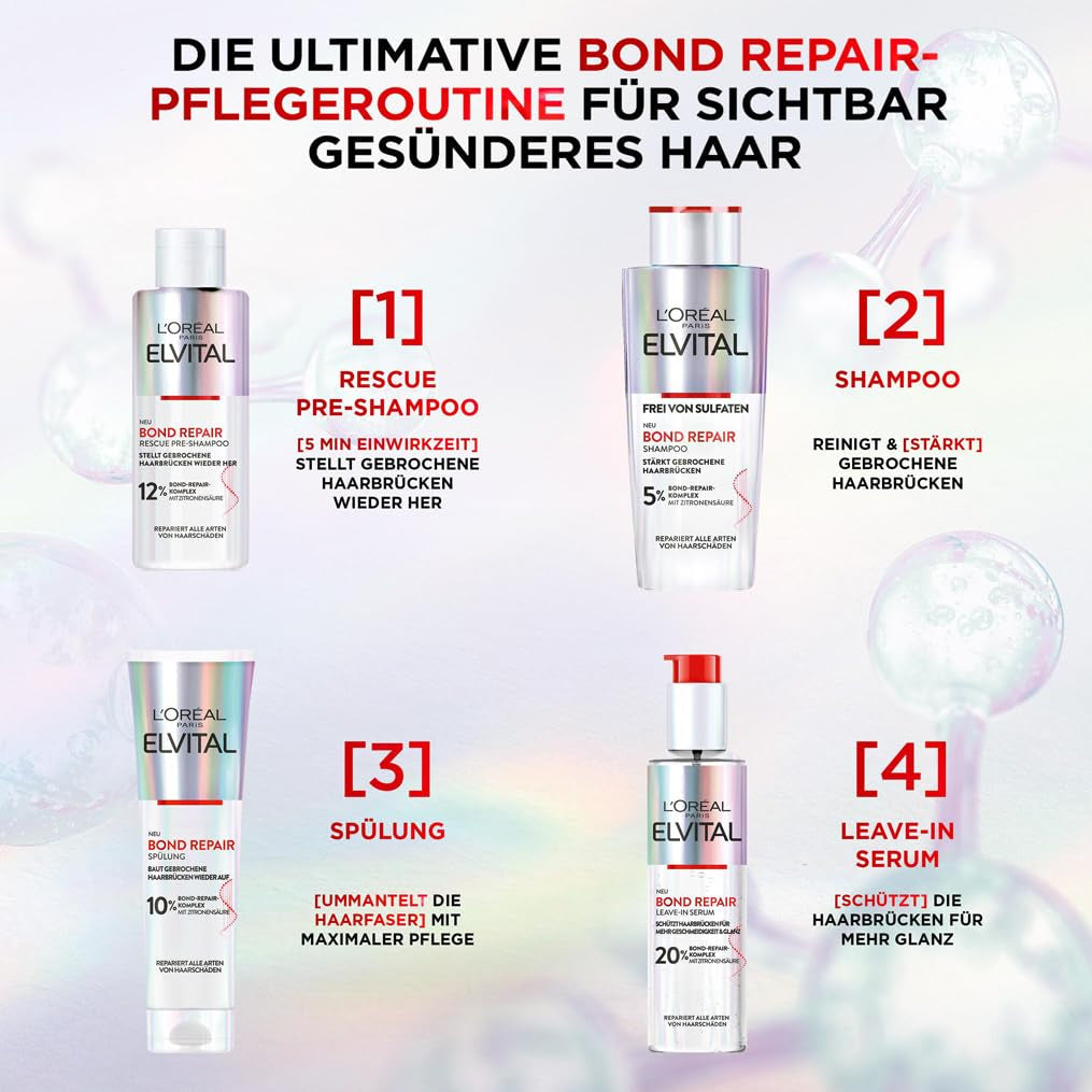 L'Oréal Paris Elvital Bond Repair Schampo, skonsam rengöring för hårreparation L'Oréal dusch och bad