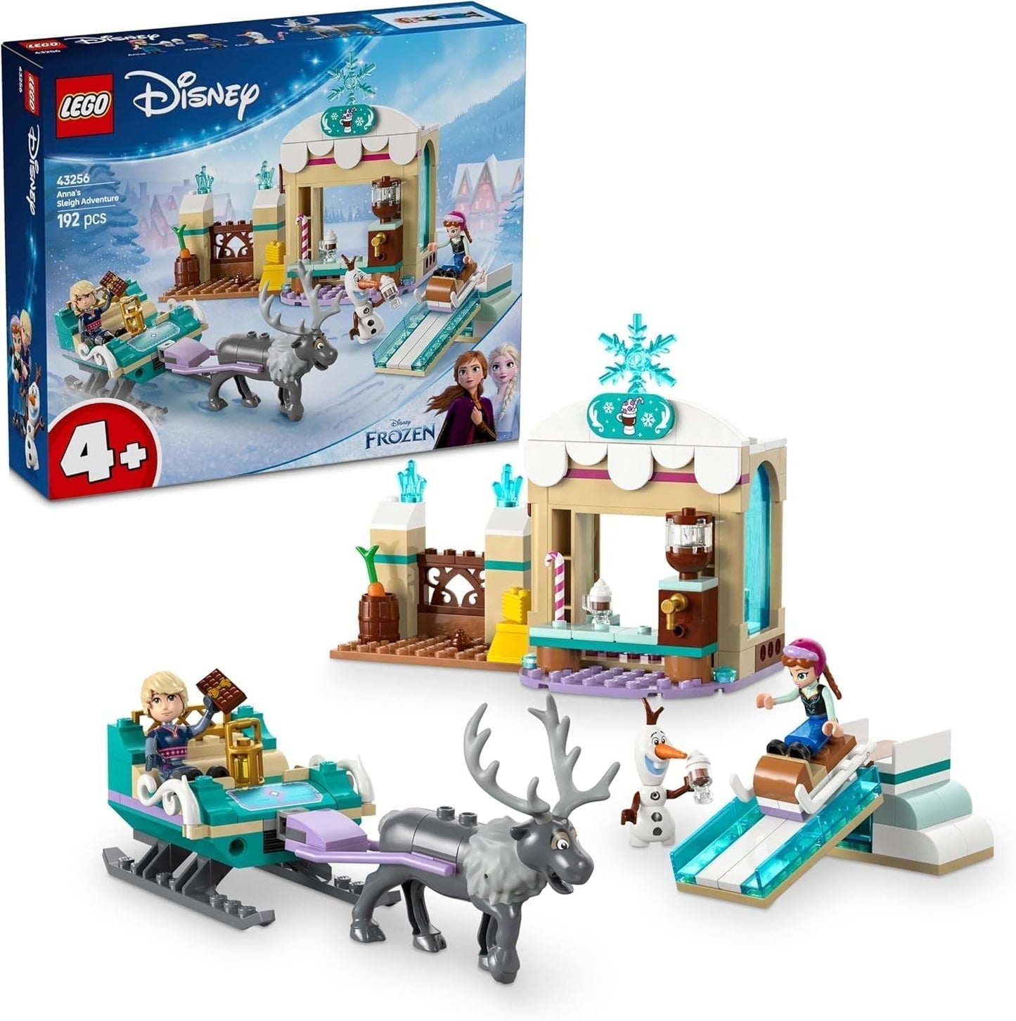 LEGO Ç€ Disney Frozen Annas slädeäventyr, Byggleksak och fantasilekset, Chokladställ med Anna, Kristoff, Olaf och Sven Minidockor, Prinsessleksak för tjejer från 4 år 43256 Byggset Besuche den LEGO-Store Standardtitel