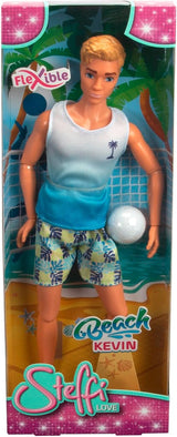 Steffi Love Beach Kevin, Kevin i baddräkt med T-shirt och volleyboll, helt rörlig, 30 cm lekdocka, 3 år och uppåt, vit Naty Shop Dolls Standardtitel