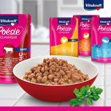 Vitakraft Poésie Classique, våt kattmat, kattmat i sås, med kyckling, med kalkon, med nötkött, med lax, utan tillsatt socker och flingor (1 förpackning om 12 x 85g)